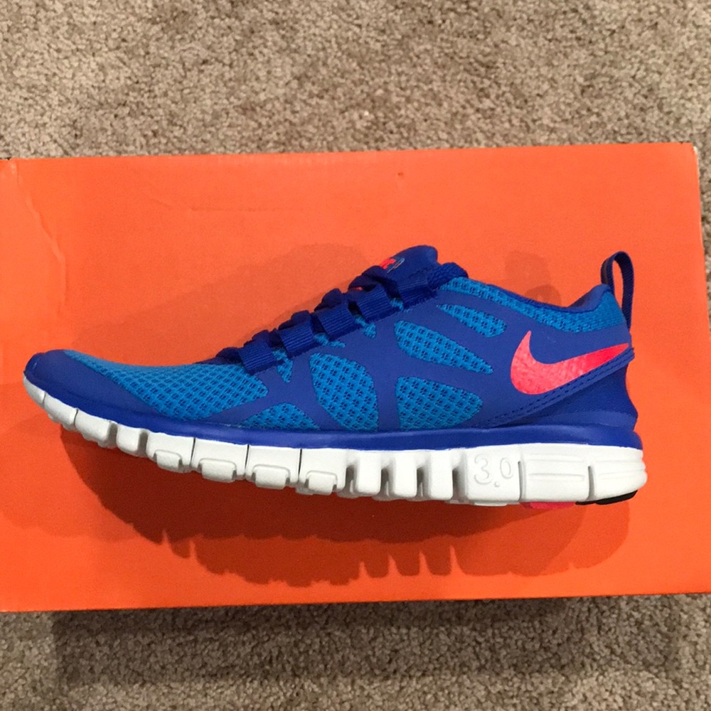 New In Box Nike Free 3.0 V3-Blue Glow/Solar Red